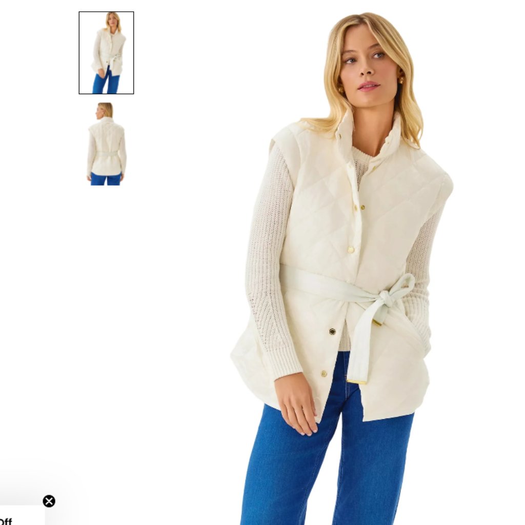 Lilly Pulitzer Adenna Cream Quilted Belted Vest In Coconut - Size 12